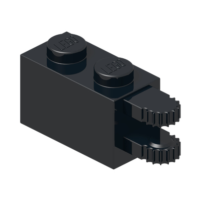 BRICK 1X2, FORK W/ FRICTION, HOR., END · Black (réf. BrickLink Black)