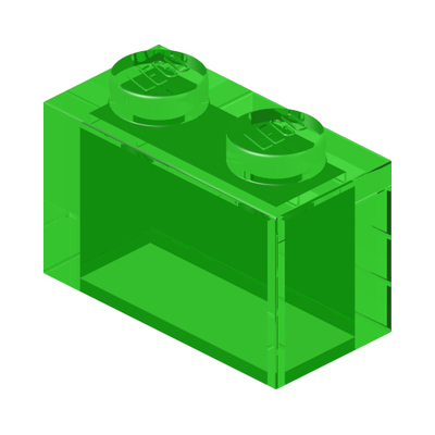 BRICK 1X2 W/O PIN · Tr. Bright Green (réf. BrickLink Trans-Bright Green)