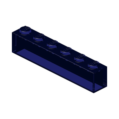 Brick 1 x 6 without Bottom Tubes · Réf. BrickLink 3067 · Tr. Blue (réf. BrickLink Trans-Dark Blue)