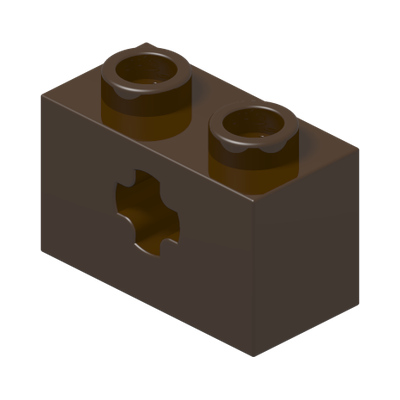 BRICK 1X2 WITH CROSS HOLE · Dark Brown (réf. BrickLink Dark Brown)