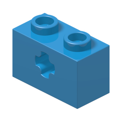 BRICK 1X2 WITH CROSS HOLE · Dark Azur (réf. BrickLink Dark Azure)