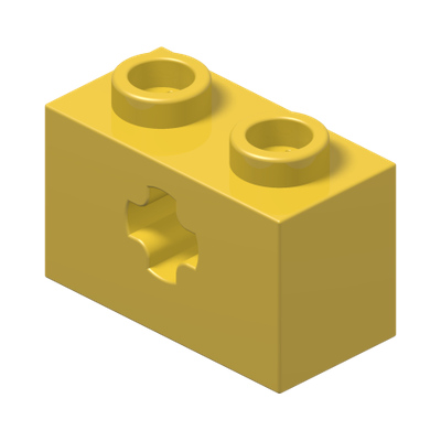 BRICK 1X2 WITH CROSS HOLE · Bright Yellow (réf. BrickLink Yellow)