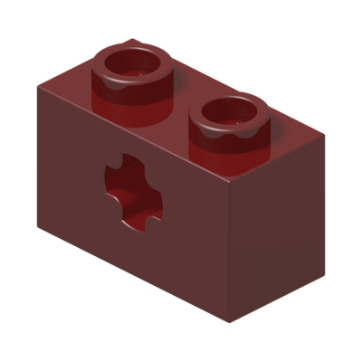 BRICK 1X2 WITH CROSS HOLE · New Dark Red (réf. BrickLink Dark Red)