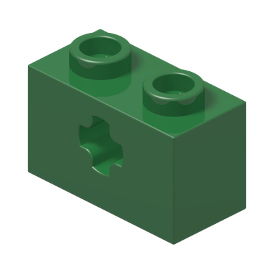 BRICK 1X2 WITH CROSS HOLE · Dark Green (réf. BrickLink Green)