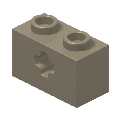 BRICK 1X2 WITH CROSS HOLE · Sand Yellow (réf. BrickLink Dark Tan)