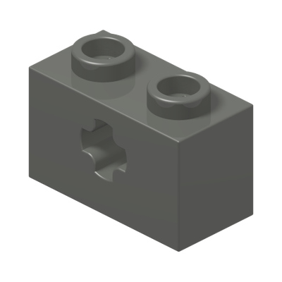 BRICK 1X2 WITH CROSS HOLE · Dark Stone Grey (réf. BrickLink Dark Bluish Gray)