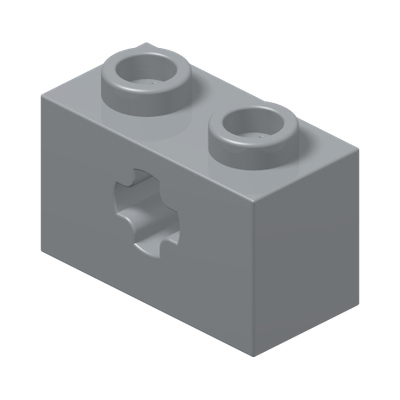 BRICK 1X2 WITH CROSS HOLE · Medium Stone Grey (réf. BrickLink Light Bluish Gray)