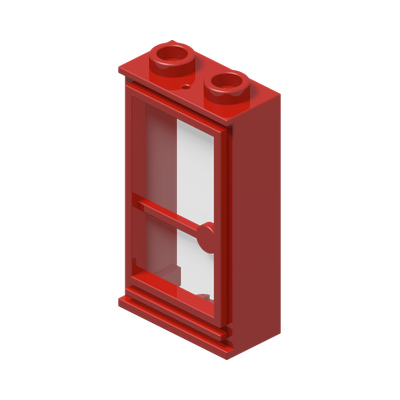 Door 1 x 2 x 3 Hinge on Left with Trans-Clear Glass · Réf. BrickLink 32bc01 · Couleur BrickLink : Red