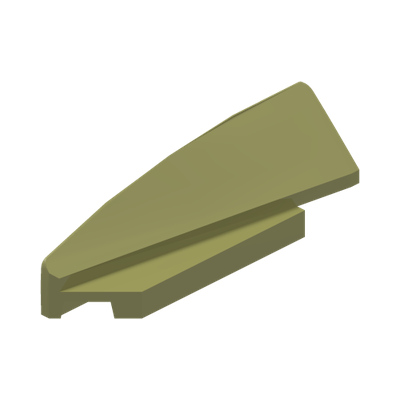 Wedge 5 x 1 x 1 1/3 with 4 x 1 Base Left · LEGO 6493679 (réf. BrickLink 3388) · Olive Green (réf. BrickLink Olive Green)