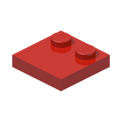 PLATE 2X2, W/ REDUCED KNOBS · Bright Red (réf. BrickLink Red)