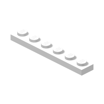 PLATE 1X6 · LEGO 366601 (réf. BrickLink 3666) · White (réf. BrickLink White)