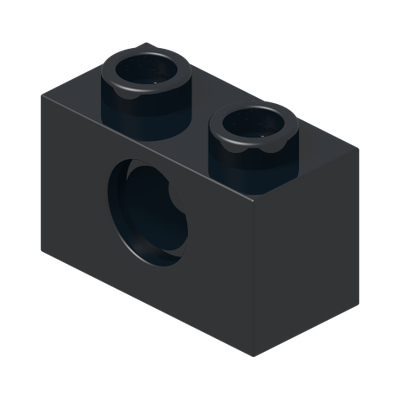 TECHNIC BRICK 1X2, Ø4.9 · Black (réf. BrickLink Black)