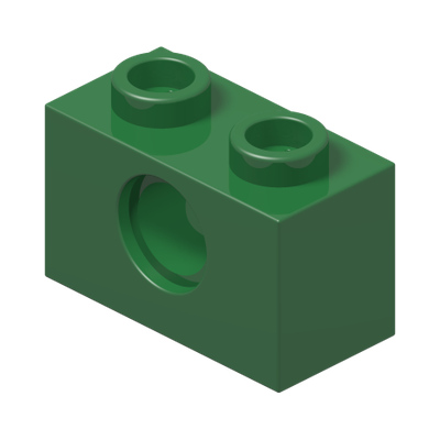 TECHNIC BRICK 1X2, Ø4.9 · Dark Green (réf. BrickLink Green)
