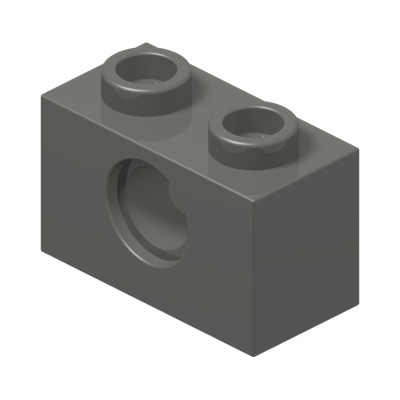 TECHNIC BRICK 1X2, Ø4.9 · Dark Stone Grey (réf. BrickLink Dark Bluish Gray)