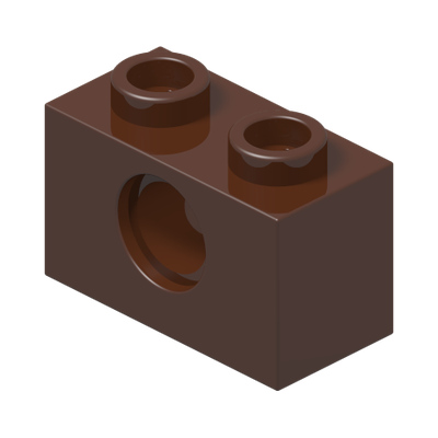 TECHNIC BRICK 1X2, Ø4.9 · Reddish Brown (réf. BrickLink Reddish Brown)