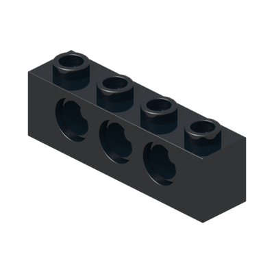 TECHNIC BRICK 1X4, Ø4,9 · Black (réf. BrickLink Black)