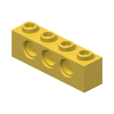 TECHNIC BRICK 1X4, Ø4,9 · Bright Yellow (réf. BrickLink Yellow)