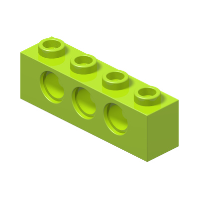 TECHNIC BRICK 1X4, Ø4,9 · Bright Yellowish Green (réf. BrickLink Lime)