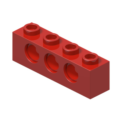 TECHNIC BRICK 1X4, Ø4,9 · Bright Red (réf. BrickLink Red)