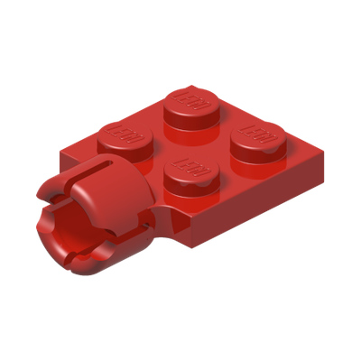 Plate, Modified 2 x 2 with Tow Ball Socket, Short, 4 Slots · LEGO 373021 (réf. BrickLink 3730) · Couleur BrickLink : Red
