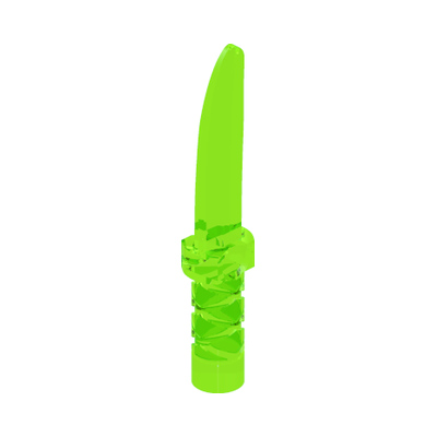 Minifigure, Weapon Knife with Flat Hilt End and Curved Blade, Cross Hatched Grip · LEGO 6288402 (réf. BrickLink 37341b) · Tr. Fluore. Green (réf. BrickLink Trans-Neon Green)