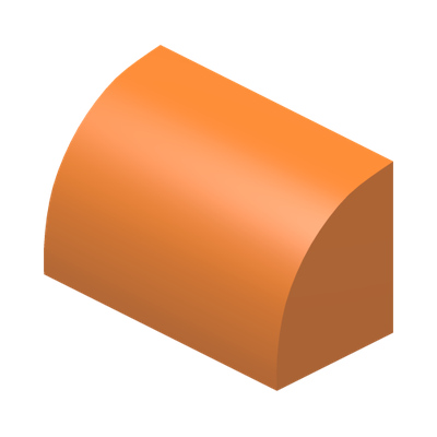 BRICK 1X2, OUTSIDE HALF BOW · Bright Orange (réf. BrickLink Orange)