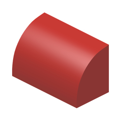 BRICK 1X2, OUTSIDE HALF BOW · Bright Red (réf. BrickLink Red)