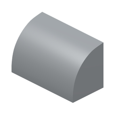 BRICK 1X2, OUTSIDE HALF BOW · Medium Stone Grey (réf. BrickLink Light Bluish Gray)