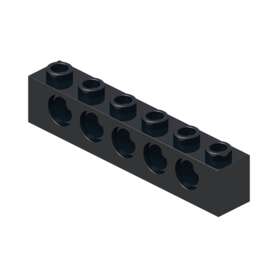 BRICK 1X6, Ø4,9 · Black (réf. BrickLink Black)