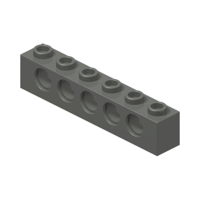 TECHNIC BRICK 1X6, Ø4,9 · Dark Stone Grey (réf. BrickLink Dark Bluish Gray)