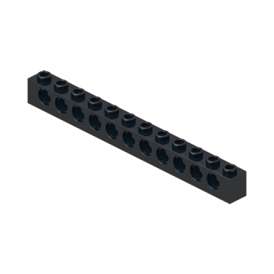 BRICK 1X12, Ø4,9 · Black (réf. BrickLink Black)