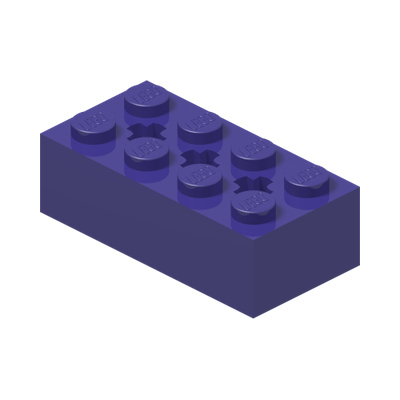 Technic, Brick 2 x 4 with 3 Axle Holes · LEGO 6244920 (réf. BrickLink 39789) · Medium Lilac (réf. BrickLink Dark Purple)