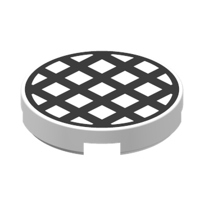 Tile, Round 2 x 2 with Black Grid Large Pattern · LEGO 81571 (réf. BrickLink 4150p01) · Couleur BrickLink : White