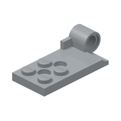 PLATE 2X4, W/ HINGE 4,85, BOTTOM · LEGO 6258903 (réf. BrickLink 43056) · Medium Stone Grey (réf. BrickLink Light Bluish Gray)