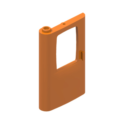 Door 1 x 4 x 5 Train Left, Thick Support at Bottom · LEGO 6248224 (réf. BrickLink 43967) · Bright Orange (réf. BrickLink Orange)