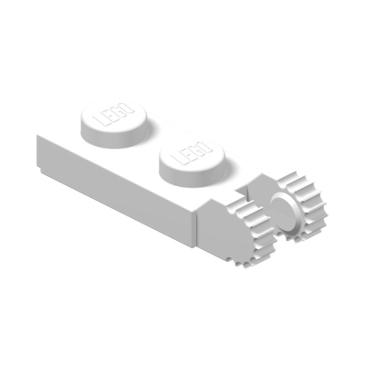 PLATE 1X2 W/FORK/VERTICAL/END · LEGO 6267044 (réf. BrickLink 44302) · White (réf. BrickLink White)