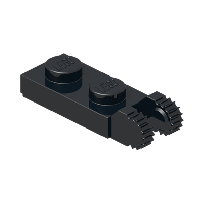 PLATE 1X2 W/FORK/VERTICAL/END · Black (réf. BrickLink Black)