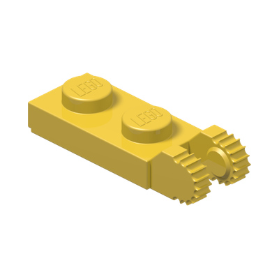 PLATE 1X2 W/FORK/VERTICAL/END · Bright Yellow (réf. BrickLink Yellow)