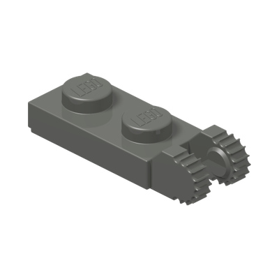 PLATE 1X2 W/FORK/VERTICAL/END · Dark Stone Grey (réf. BrickLink Dark Bluish Gray)