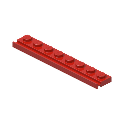 PLATE 1X8 WITH RAIL · Bright Red (réf. BrickLink Red)