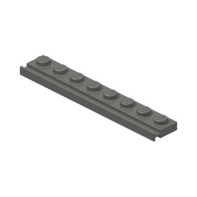 PLATE 1X8 WITH RAIL · Dark Stone Grey (réf. BrickLink Dark Bluish Gray)