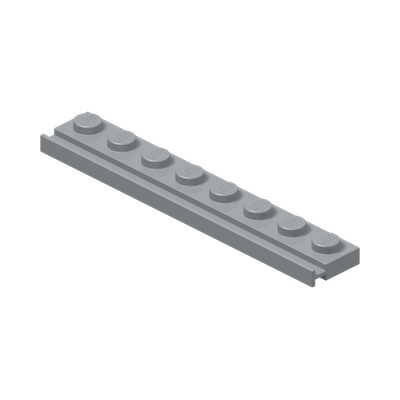 PLATE 1X8 WITH RAIL · Medium Stone Grey (réf. BrickLink Light Bluish Gray)