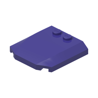 Wedge 4 x 4 x 2/3 Triple Curved with Orange Flames and Nose, Yellowish Green Eyes, Black Slit Pupils Pattern · LEGO 6288273 (réf. BrickLink 45677pb121) · Medium Lilac (réf. BrickLink Dark Purple)