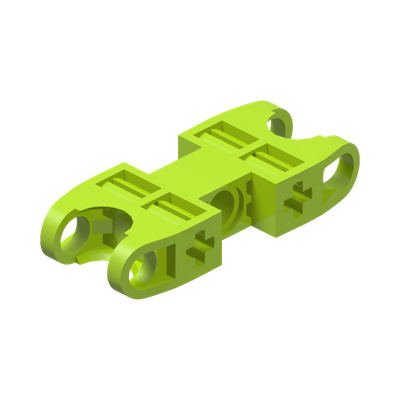 Technic, Axle and Pin Connector 2 x 5 with 2 Ball Joint Sockets, Open Sides · Réf. BrickLink 47296 · Bright Yellowish Green (réf. BrickLink Lime)