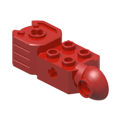 Technic, Brick Modified 2 x 2 with Axle Hole, Rotation Joint Ball Half Vertical, and Fist · Réf. BrickLink 47431 · Couleur BrickLink : Red