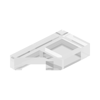TILE 1X2, DEG. 45, CUT, LEFT · Transparent (réf. BrickLink Trans-Clear)