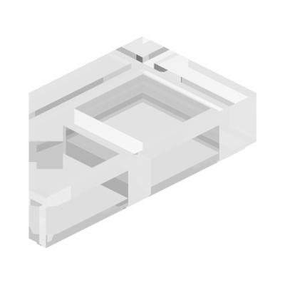 TILE 1X2, DEG. 45, CUT, RIGHT · Transparent (réf. BrickLink Trans-Clear)