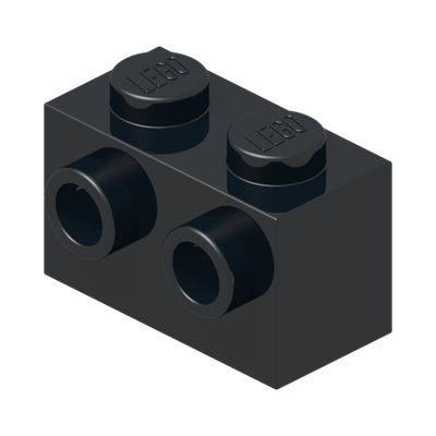 BRICK 1X2 W. FOUR KNOBS · Black (réf. BrickLink Black)
