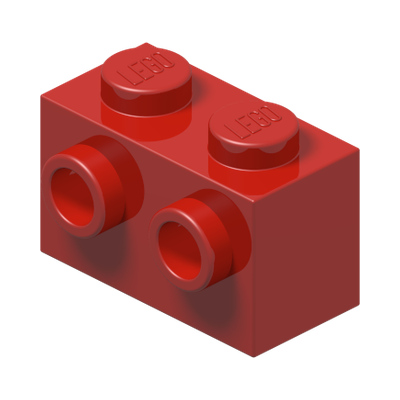 BRICK 1X2 W. FOUR KNOBS · Bright Red (réf. BrickLink Red)