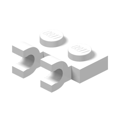Plate, Modified 1 x 2 with 2 U Clips (Horizontal Grip) · Réf. BrickLink 60470a · Couleur BrickLink : White
